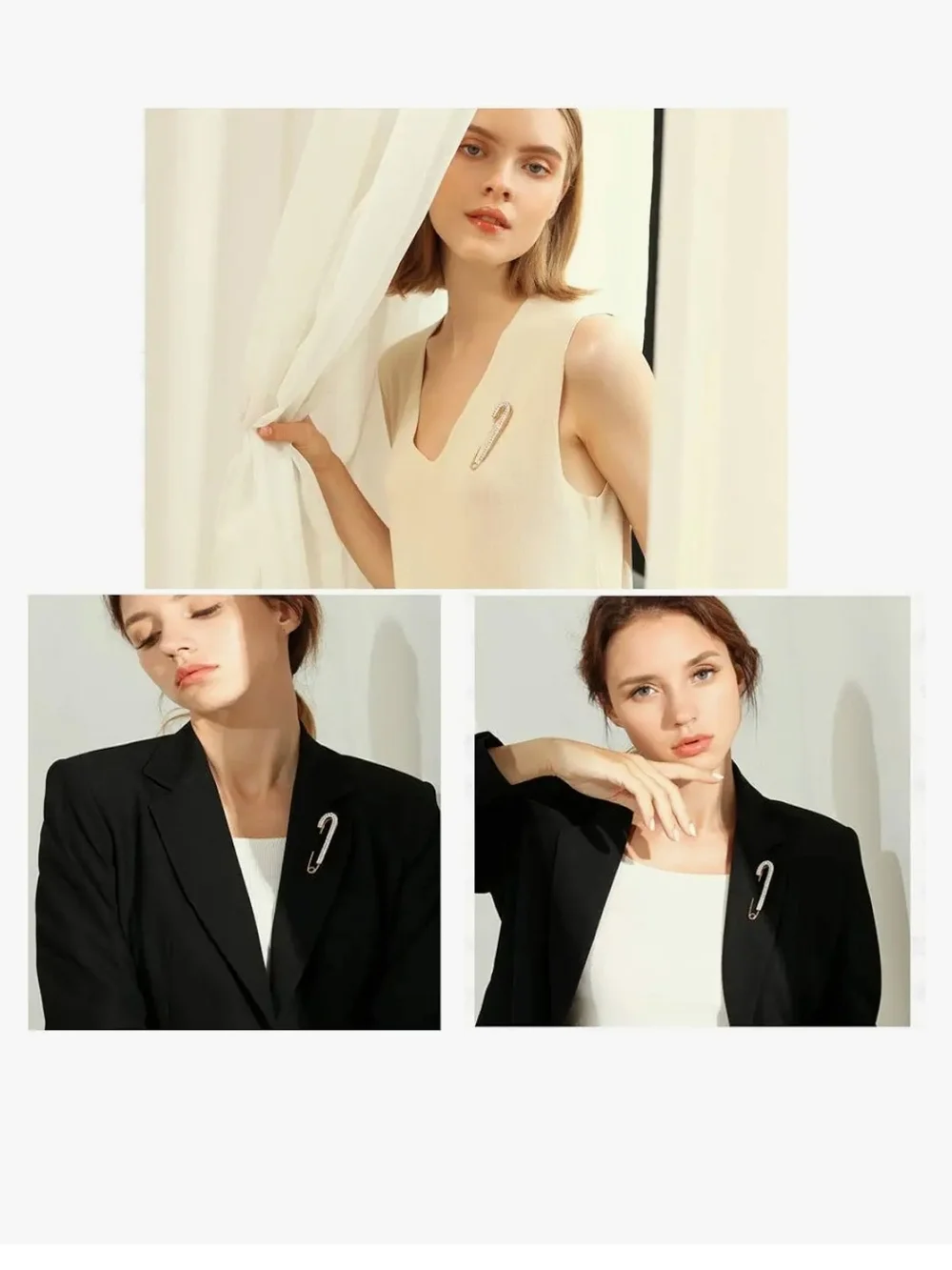 Amazon Black and White Pearl Lapel Pins and Brooch Set